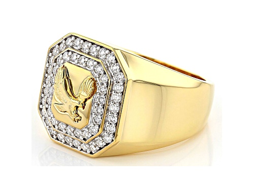 MOISSANITE FIRE(R) 1.04CTW DEW ROUND 14K YELLOW GOLD OVER STERLING SILVER MENS EAGLE RING - Size 11