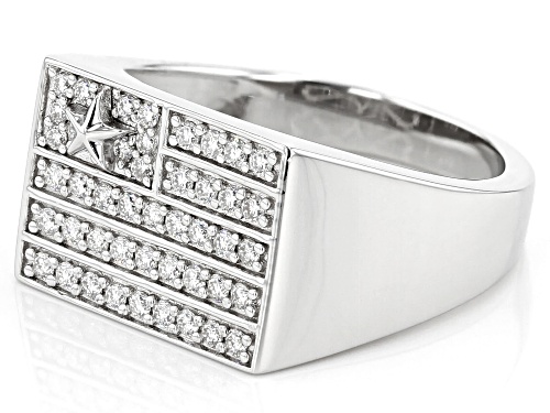 MOISSANITE FIRE(R) .80CTW DEW ROUND PLATINEVE(R) MENS FLAG RING - Size 10