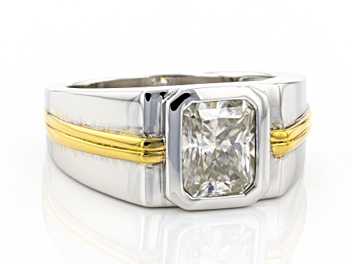 MOISSANITE FIRE(R) 2.70CT DEW OCTAGONAL RADIANT CUT PLATINEVE(R) TWO TONE MENS RING - Size 11