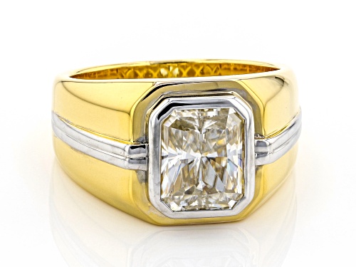 MOISSANITE FIRE(R) CANDLELIGHT 3.90CT DEW  14K YELLOW GOLD & RHODIUM OVER SILVER MEN'S RING - Size 11