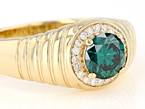 MOISSANITE FIRE(R) & GREEN MOISSANTIE 1.40CTW DEW 14K YELLOW GOLD & RHODIUM OVER SILVER MENS RING - Size 10