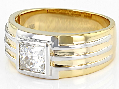 MOISSANITE FIRE(R) 1.70CT DEW SQUARE BRILLIANT 14K YELLOW GOLD AND RHODIUM OVER SILVER MENS RING - Size 9