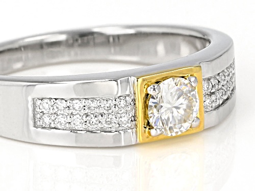 MOISSANITE FIRE(R) .74CTW DEW ROUND PLATINEVE(R) AND 14K YELLOW GOLD OVER PLATINEVE MENS RING - Size 11
