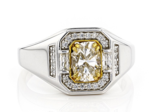MOISSANITE FIRE(R) 1.92CTW DEW PLATINEVE(R) WITH 14K YELLOW GOLD ACCENT MENS RING - Size 9