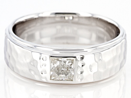 MOISSANITE FIRE(R) .60CT DEW SQUARE BRILLIANT PLATINEVE(R) MENS HAMMERED BAND RING - Size 11