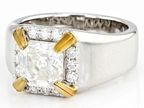 MOISSANITE FIRE(R) 3.32CTW DEW PLATINEVE(R) AND 14K YELLOW GOLD OVER SILVER MENS RING - Size 9