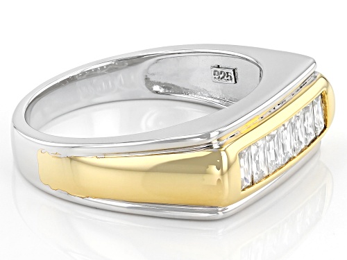MOISSANITE FIRE(R) .63CTW DEW BAGUETTE PLATINEVE(R) & 14K YELLOW GOLD OVER SILVER MENS RING - Size 10