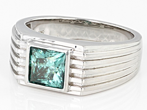 MOISSANITE FIRE(R) GREEN 1.70CT DEW SQUARE PRINCESS CUT PLATINEVE(R) MEN'S RING - Size 9