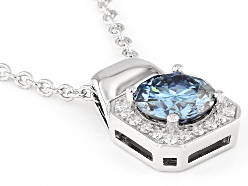 MOISSANITE FIRE® AND BLUE MOISSANITE 3.84CTW DEW ROUND PLATINEVE® MENS PENDANT AND CABLE CHAIN