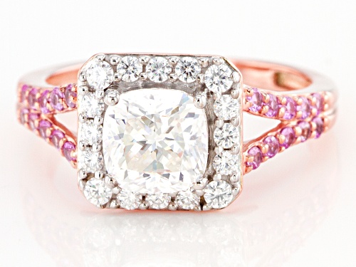 MOISSANITE FIRE(R) 1.66CTW DEW AND PINK SAPPHIRE 14K ROSE GOLD OVER SILVER RING - Size 9