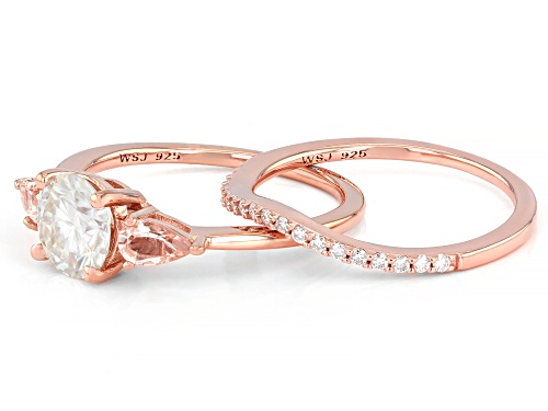 MOISSANITE FIRE(R) 1.39CTW DEW AND MORGANITE 14K ROSE GOLD OVER SILVER RING WITH BAND - Size 8