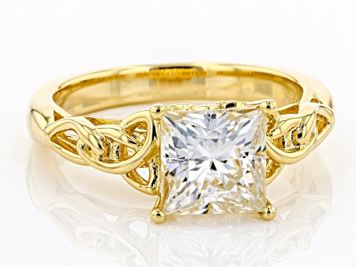 MOISSANITE FIRE(R) 2.10CT DEW SQUARE BRILLAINT 14K YELLOW GOLD OVER SILVER RING - Size 8