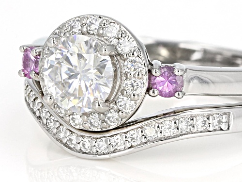 MOISSANITE FIRE(R) 1.27CTW DEW AND .18CTW PINK SAPPHIRE PLATINEVE(R) RING AND BAND - Size 6
