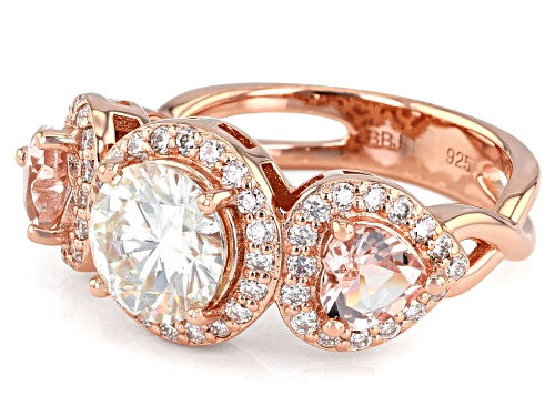 MOISSANITE FIRE(R) 2.02CTW DEW .84CTW MORGANITE 14K ROSE GOLD OVER STERLING SILVER RING - Size 9