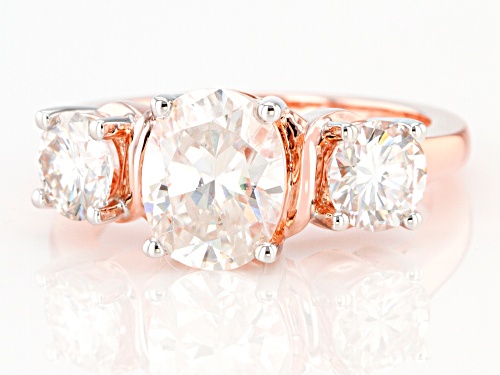 MOISSANITE FIRE(R) 3.30CTW DEW OVAL AND ROUND 14K ROSE GOLD OVER SILVER RING - Size 8