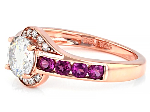 MOISSANITE FIRE(R) 1.10CTW DEW AND GRAPE COLOR GARNET 14K ROSE GOLD OVER SILVER RING - Size 6