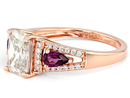 MOISSANITE FIRE(R) 2.14CTW DEW AND GRAPE COLOR GARNET 14K ROSE GOLD OVER SILVER RING - Size 9