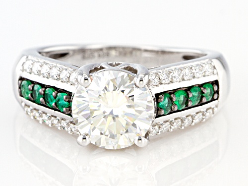 MOISSANITE FIRE(R) 2.14CTW DEW AND ZAMBIAN EMERALD PLATINEVE(R) RING - Size 10