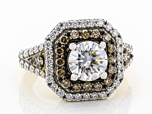 MOISSANITE FIRE(R) 1.76CTW DEW AND CHAMPAGNE DIAMOND 14K YELLOW GOLD OVER SILVER RING - Size 6