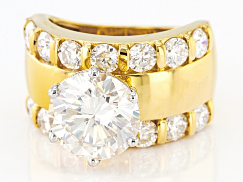 MOISSANITE FIRE(R) 6.44CTW ROUND 14K YELLOW GOLD OVER SILVER RING - Size 11