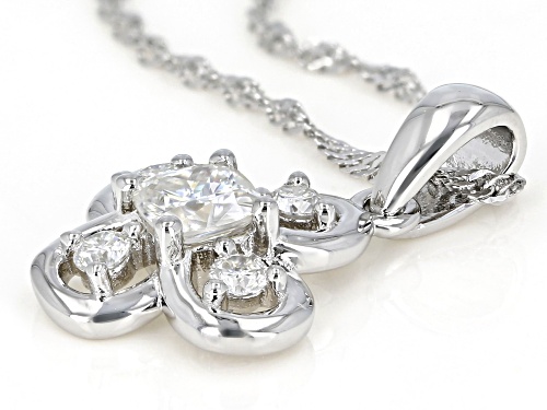 MOISSANITE FIRE(R) .84CTW DEW CUSHION CUT AND ROUND PLATINEVE(R) PENDANT AND SINGAPORE CHAIN