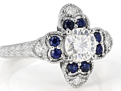 MOISSANITE FIRE(R) .88CTW DEW AND BLUE SAPPHIRE PLATINEVE(R) RING - Size 9