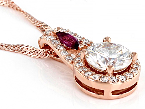 MOISSANITE FIRE(R) 1.84CTW DEW AND GRAPE COLOR GARNET 14K ROSE GOLD OVER SILVER PENDANT AND CHAIN