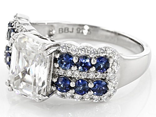 MOISSANITE FIRE(R) 2.98CTW DEW AND BLUE SAPPHIRE PLATINEVE(R) RING - Size 7