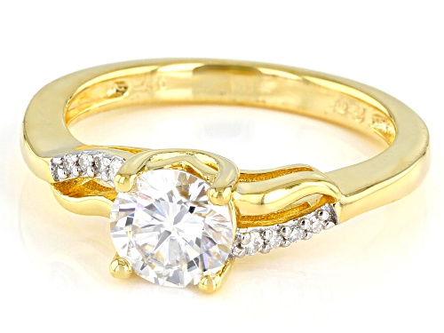 MOISSANITE FIRE(R) 1.08CTW DEW ROUND 14K YELLOW GOLD OVER SILVER RING - Size 6