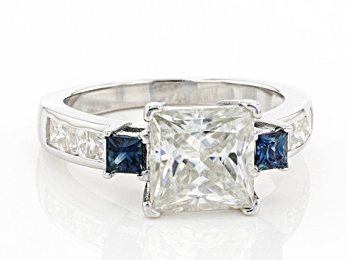 MOISSANITE FIRE(R) 3.40CTW DEW AND BLUE SAPPHIRE PLATINEVE(R) RING - Size 10