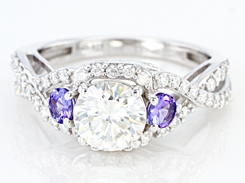 MOISSANITE FIRE(R) 1.60CTW DEW AND TANZANITE PLATINEVE(R) RING - Size 10