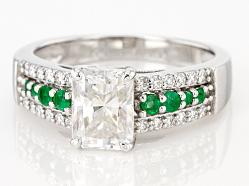 Moissanite Fire® 2.04ctw Dew and Zambian Emerald Platineve® Ring - Size 10