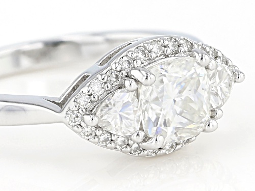 Moissanite Fire® 1.62ctw Dew cushion and trillion cut with round Platineve® ring - Size 9