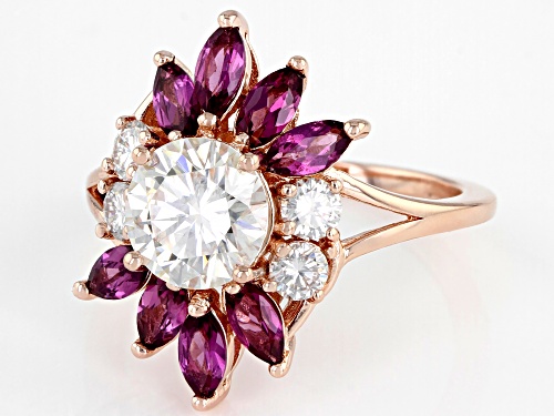 Moissanite Fire(R) 1.90ctw Dew and grape color garnet 14k rose gold over silver ring - Size 11
