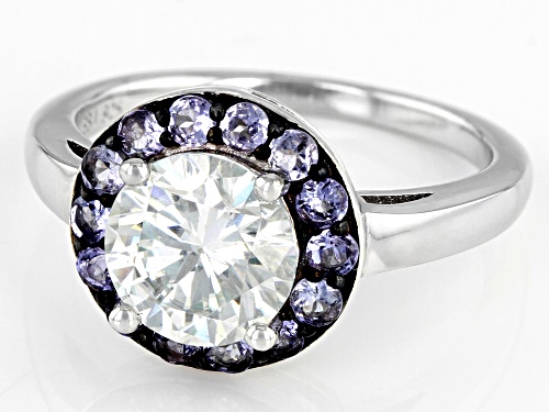 MOISSANITE FIRE(R) 1.90CT DEW AND TANZANITE PLATINEVE(R) RING - Size 8