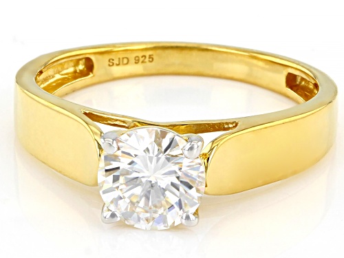 MOISSANITE FIRE(R) CANDLELIGHT 1.00CT DEW ROUND 14K YELLOW GOLD OVER SILVER RING - Size 7