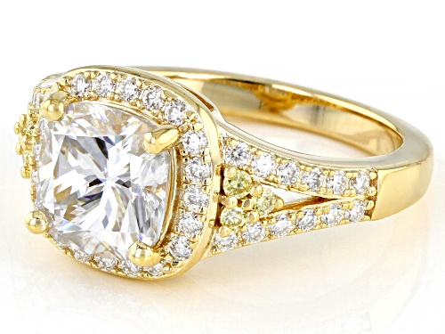 MOISSANITE FIRE(R) 2.84CTW DEW AND YELLOW DIAMOND 14K YELLOW GOLD OVER SILVER RING - Size 8