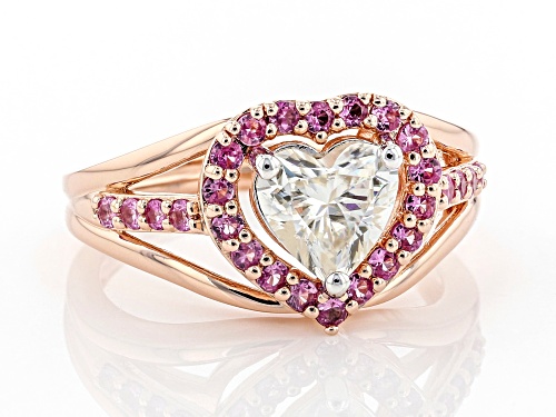 MOISSANITE FIRE(R) 1.20CT DEW AND PINK SAPPHIRE 14K ROSE GOLD OVER SILVER RING - Size 11