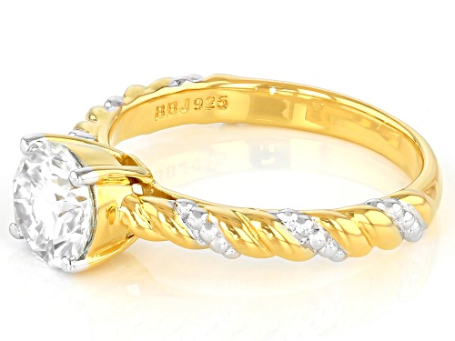 MOISSANITE FIRE(R) 1.20CT DEW ROUND 14K YELLOW GOLD AND WHITE RHODIUM OVER SILVER RING - Size 6