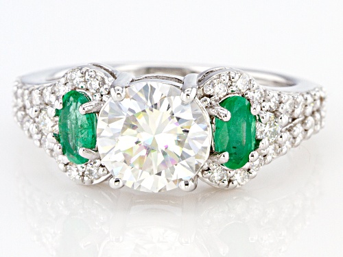 MOISSANITE FIRE(R) 1.92CTW DEW AND ZAMBIAN EMERALD PLATINEVE(R) RING - Size 9