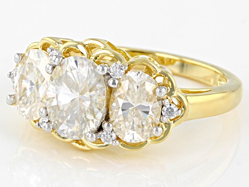 MOISSANITE FIRE(R) 3.42CTW DEW OVAL AND ROUND 14K YELLOW GOLD OVER SILVER RING - Size 6