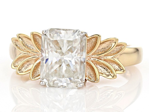 MOISSANITE FIRE(R) 2.70CT DEW OCTAGONAL RADIANT CUT 14K YELLOW GOLD OVER SILVER RING - Size 7