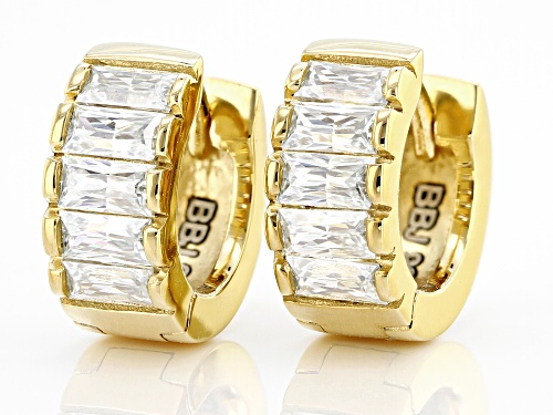 MOISSANITE FIRE(R) .90CTW DEW BAGUETTE 14K YELLOW GOLD OVER SILVER HOOP EARRINGS