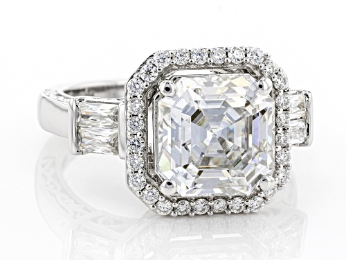 MOISSANITE FIRE(R) 5.29CTW DEW ASSCHER & BAGUETTE & ROUND PLATINEVE(R) RING - Size 5