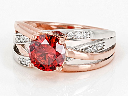 MOISSANITE FIRE® & RED MOISSANITE 1.62CTW DEW 14K ROSE GOLD & PLATINEVE OVER SILVER TWO TONE RING - Size 6
