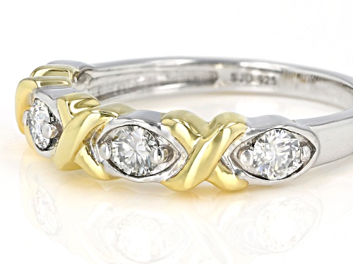 MOISSANITE FIRE(R) .40CTW DEW ROUND  PLATINEVE(R) AND 14K YELLOW GOLD OVER SILVER RING - Size 6