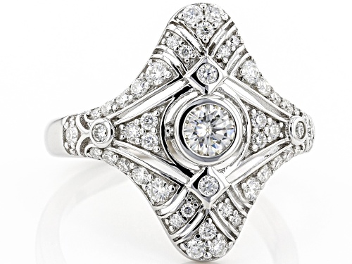 MOISSANITE FIRE(R) .95CTW DEW ROUND  PLATINEVE(R) VINTAGE STYLE RING - Size 6