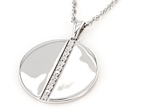 MOISSANITE FIRE® .12CTW DEW ROUND PLATINEVE®  DISC PENDANT AND 18 INCH  SINGAPORE CHAIN