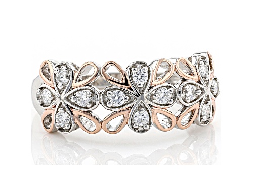 MOISSANITE FIRE(R) .36CTW DEW ROUND PLATINEVE(R) AND 14K ROSE GOLD OVER SILVER  RING - Size 6