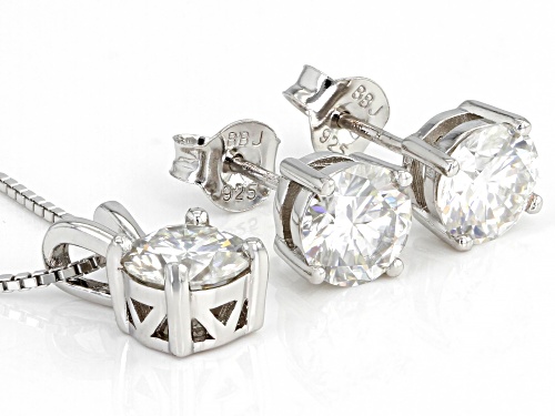 MOISSANITE FIRE® 3.00CTW DEW ROUND PLATINEVE® EARRINGS & PENDANT WITH BOX CHAIN SET